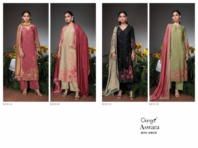 Aswara 2151 By Ganga Bemberg Silk Heavy Printed Dress Material Wholesalers In India
